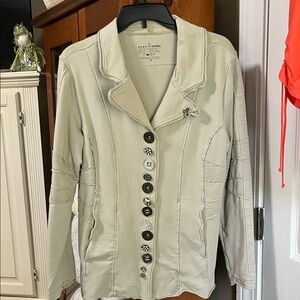 Neon Buddha light mint green Blazer with Unique Button Design